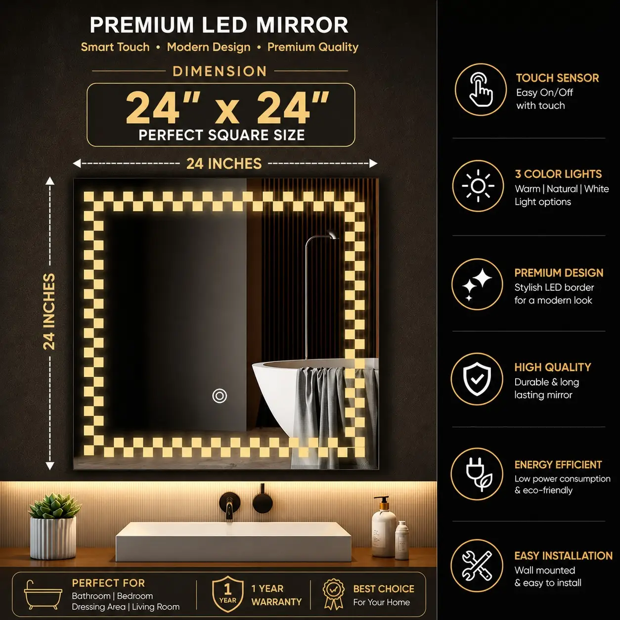 Solitaire Ambient Square Glow Mirror